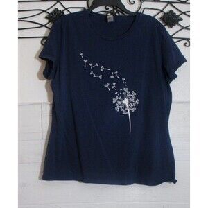 Instant Message Women's Knit Top Size XL Sho Sleeve Blue Floral Round Neck